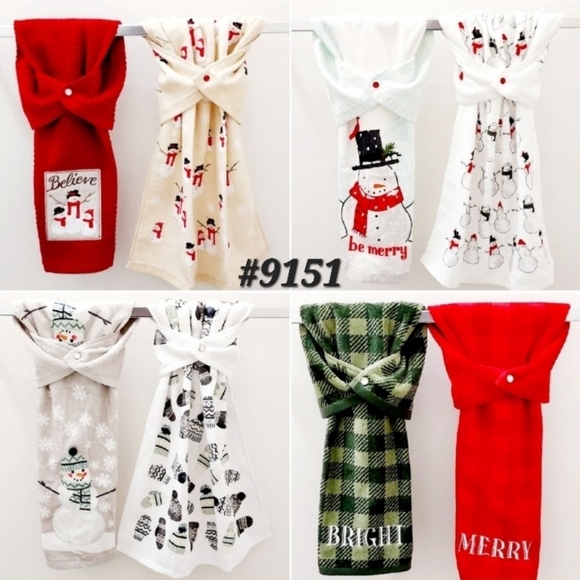 Hand Crafted Other - 🆒️🤍NEW! Snowmen Mittens Hats Bright Merry Hang'N'Snap Towels